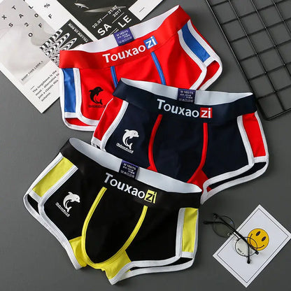 Men's Cotton Boxer Briefs - 3 Pack Underwear with Dolphin Print