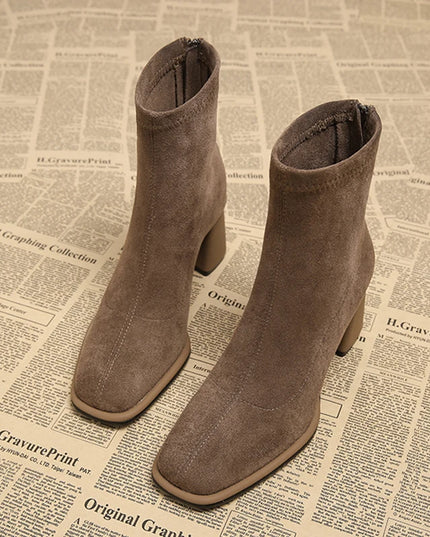 Women’s Ankle Boots with Zippers & Thick Heels