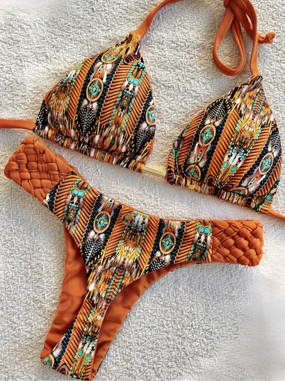Women's Halter Mini Thong High-Cut Bikini Swimsuit -