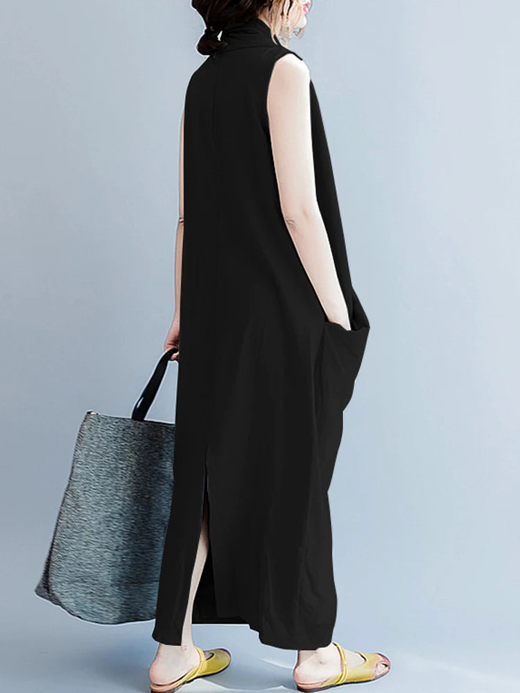 ZANZEA Women's Oversized Asymmetrical Maxi Sundress