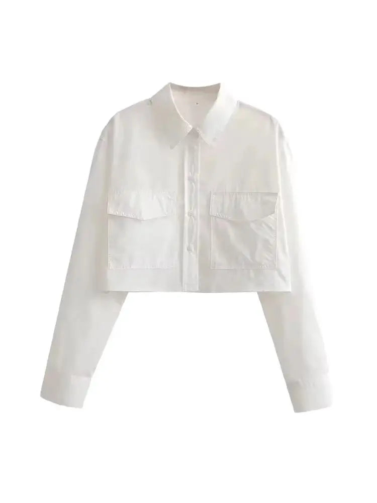 Women's Cropped Button-Up Blouse - Stylish Female Short Sleeve Shirt