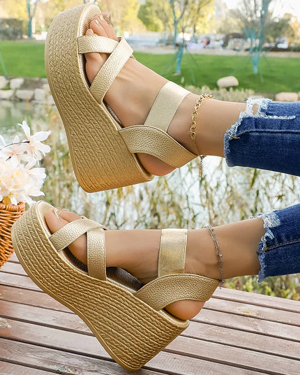 Gold Thick Sole Wedge Sandals for Women