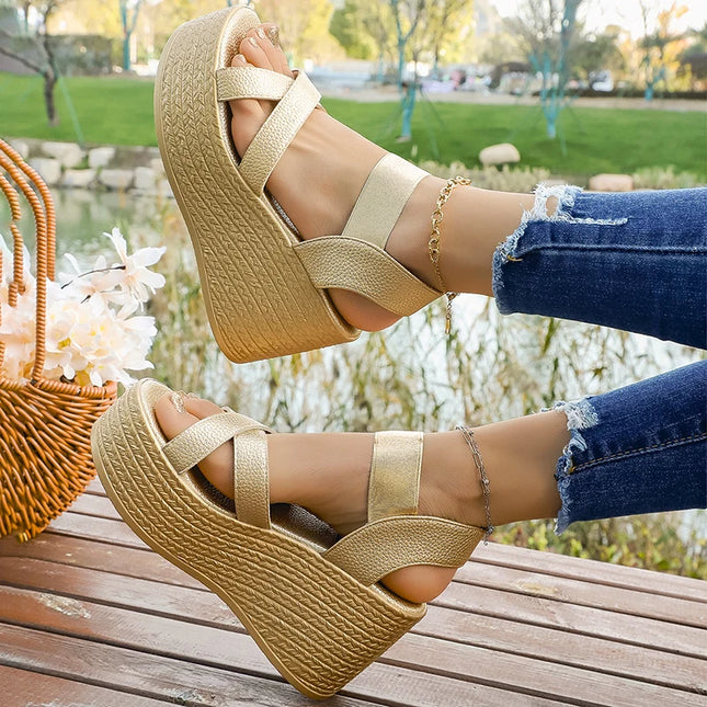 Gold Thick Sole Wedge Sandals for Women