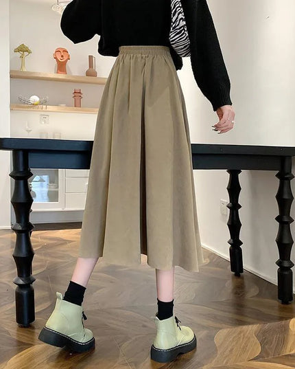 Korean Vintage High-Waisted Pleated Maxi Skirt for Women - Various Colors