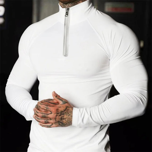 Men's Compression Elastic Long Sleeve Half-Zip High-Neck Sweater