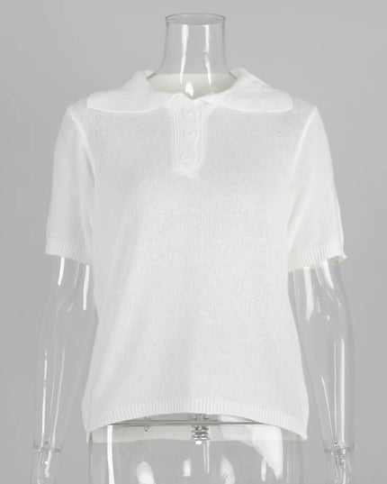 Knitted Women's Short Sleeve Polo T-Shirt