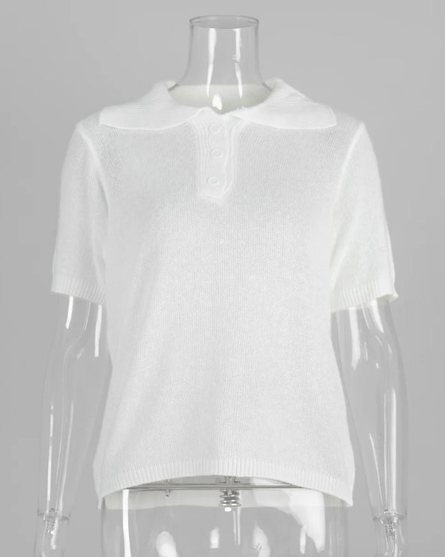 Knitted Women's Short Sleeve Polo T-Shirt
