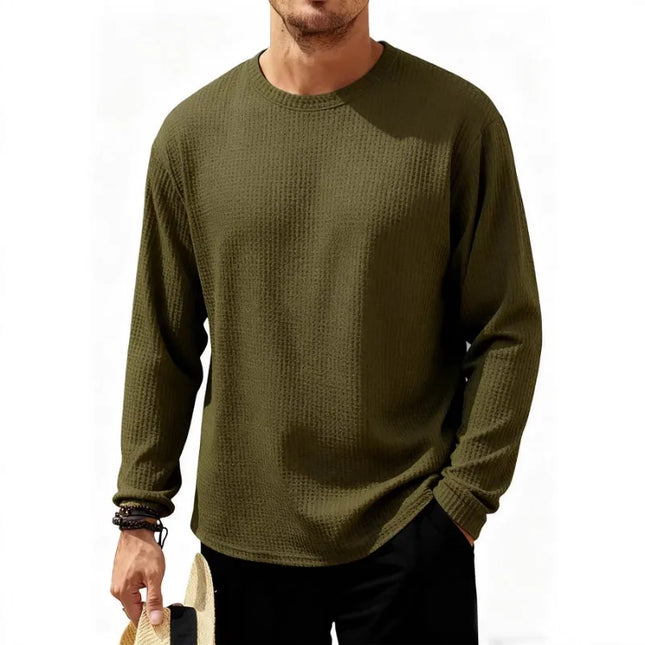 Men's Waffle Knit Crew Neck Long Sleeve Sweater