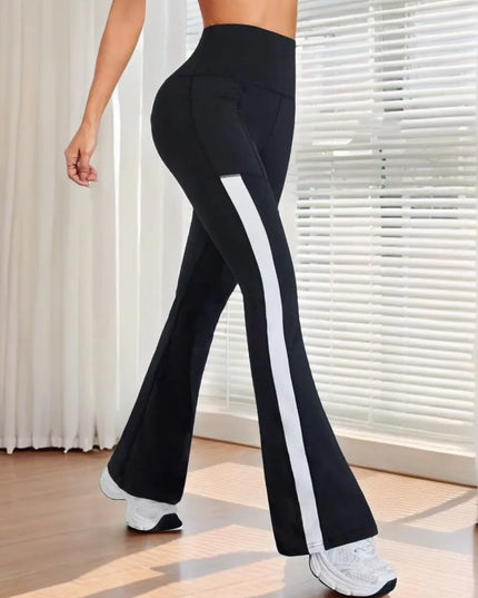 Slim-Fit Women's Flared Leggings, High-Waisted and Hip-Lifting with Pockets and Side Stripe