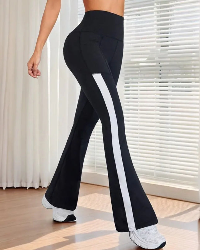 Slim-Fit Women's Flared Leggings, High-Waisted and Hip-Lifting with Pockets and Side Stripe
