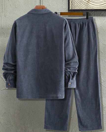 Men’s 2-Piece Corduroy Set with Lapel Shirt and Drawstring Pants