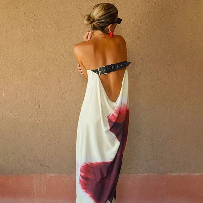 Women's Floral Off-Shoulder Strapless Backless Maxi Dress – Loose Fit