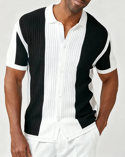 Men's Slim Fit Knit Shirt - Casual Turn-Down Collar Knitted Top