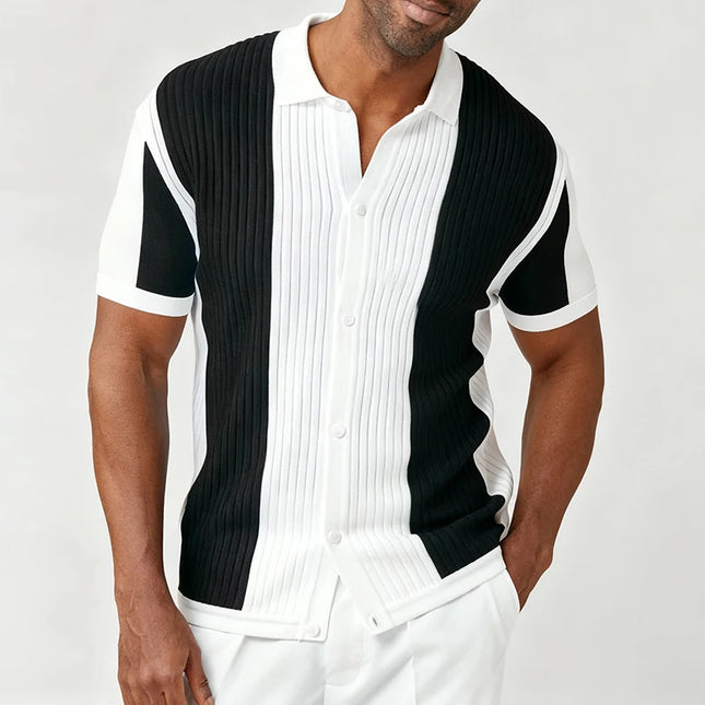 Men's Slim Fit Knit Shirt - Casual Turn-Down Collar Knitted Top