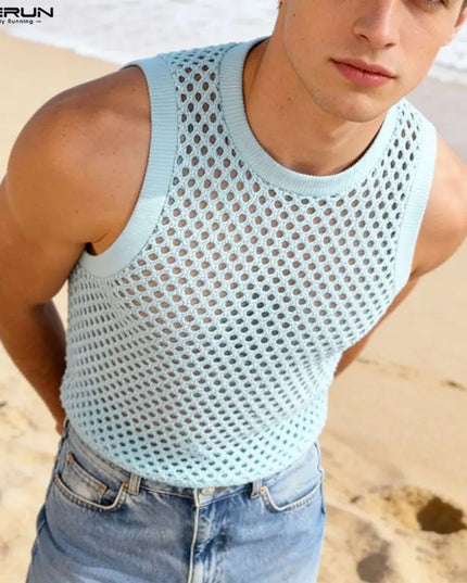Incerun Men's Mesh Hollow Out O-Neck Tank Top