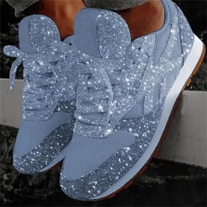 Women's Glitter Lace-Up Vulcanized Sneakers