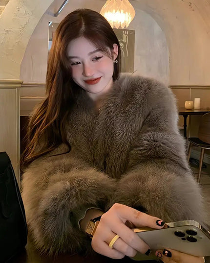 Women's Faux Fox Fur Coat – Thick & Luxurious Overcoat