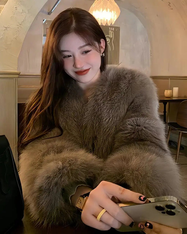 Women's Faux Fox Fur Coat – Thick & Luxurious Overcoat