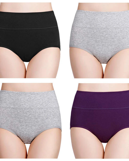 4-Piece Women's High-Waisted Tummy Control Underwear Cotton Soft Stretch Briefs