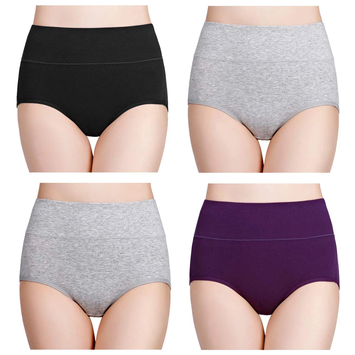 4-Piece Women's High-Waisted Tummy Control Underwear Cotton Soft Stretch Briefs