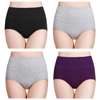4-Piece Women's High-Waisted Tummy Control Underwear Cotton Soft Stretch Briefs