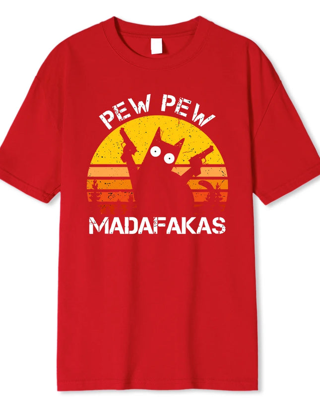Madafakas Graphic Tee: Cat with Dual Guns - Breathable Cotton T-Shirt for Men