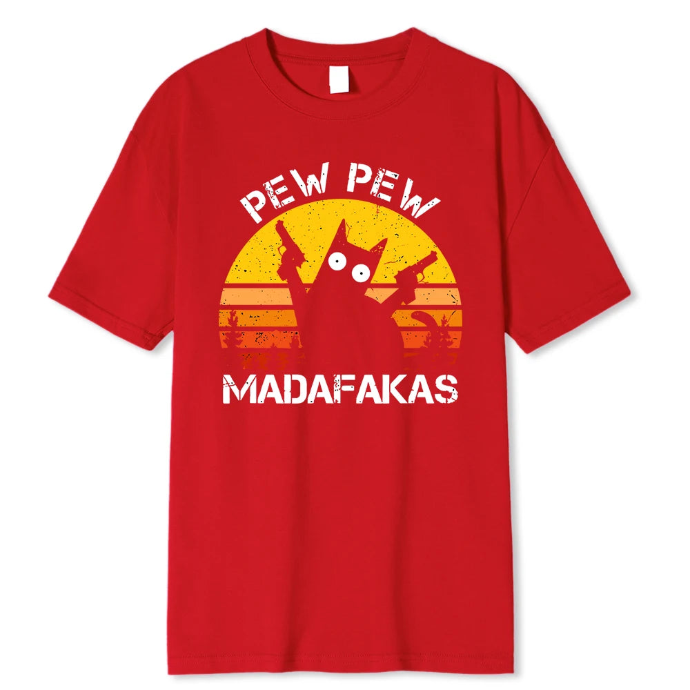 Madafakas Graphic Tee: Cat with Dual Guns - Breathable Cotton T-Shirt for Men