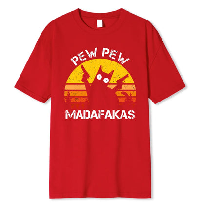 Madafakas Graphic Tee: Cat with Dual Guns - Breathable Cotton T-Shirt for Men