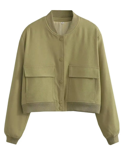 Women's V-Neck Single-Breasted Jacket with Pockets