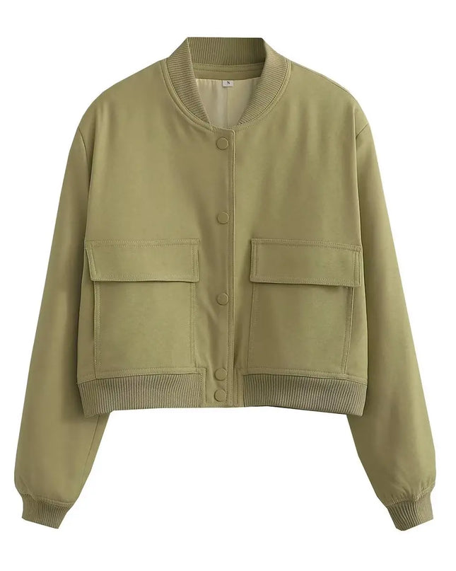 Women's V-Neck Single-Breasted Jacket with Pockets