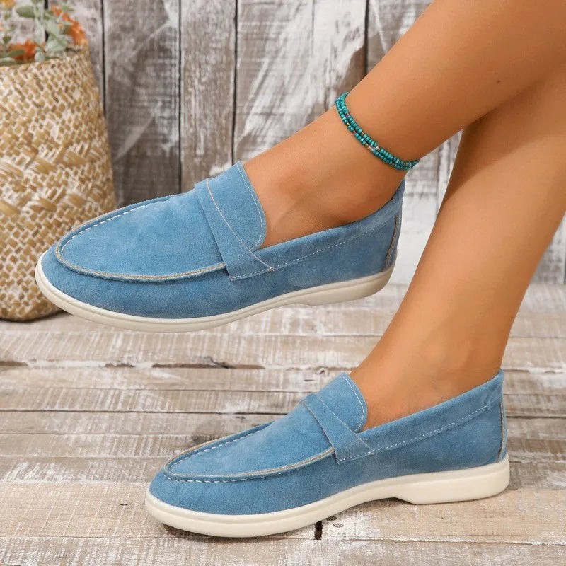 Women's Faux Suede Flat Shoes - Comfortable Loafers with Soft Sole