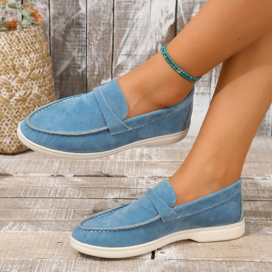Women's Faux Suede Flat Shoes - Comfortable Loafers with Soft Sole