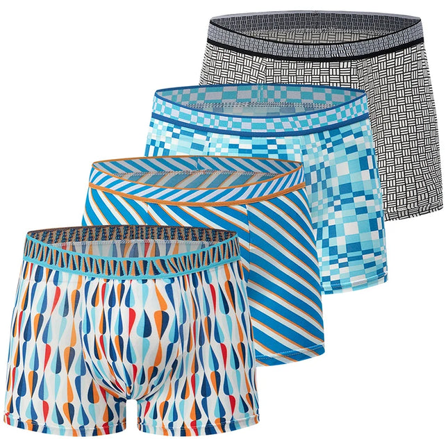 4/5-Piece Men's Colorful Patterned Casual Boxer Shorts, Comfortable Elastic Waist
