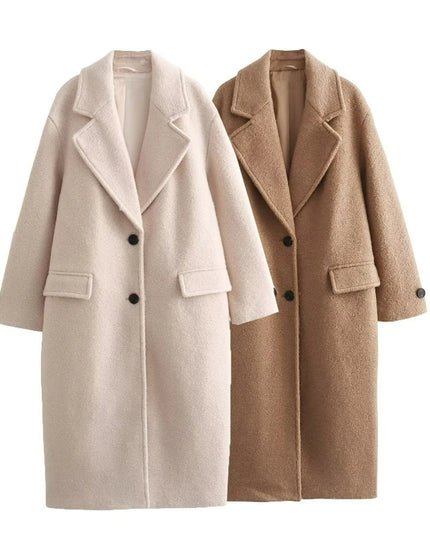 Women's Long Warm Coat with Button Closure, Thick Insulation & Turn-Down Collar