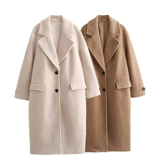 Women's Long Warm Coat with Button Closure, Thick Insulation & Turn-Down Collar
