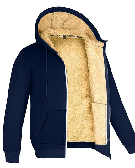 Men's Thick Warm Fleece Zipper Hoodie Casual Long Sleeve Jacket
