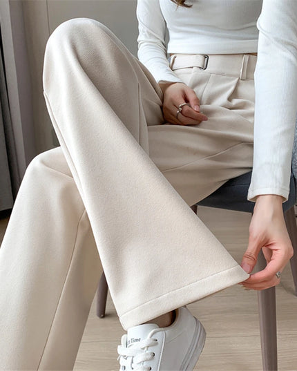 Seoulish Women's High-Waist Wide-Leg Trousers with Loose Fit and Button Detail