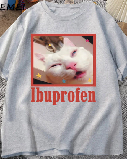 Unisex Ibuprofen Cat Meme Cotton Graphic T-Shirt - Funny Cat Lover Tee