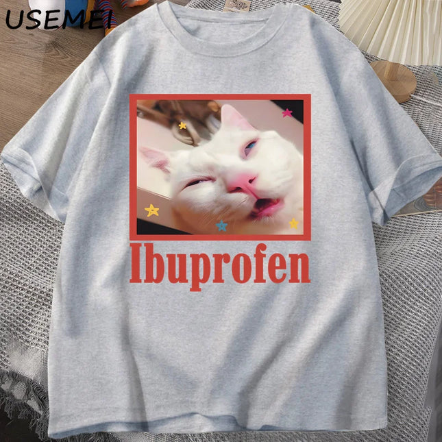 Unisex Ibuprofen Cat Meme Cotton Graphic T-Shirt - Funny Cat Lover Tee