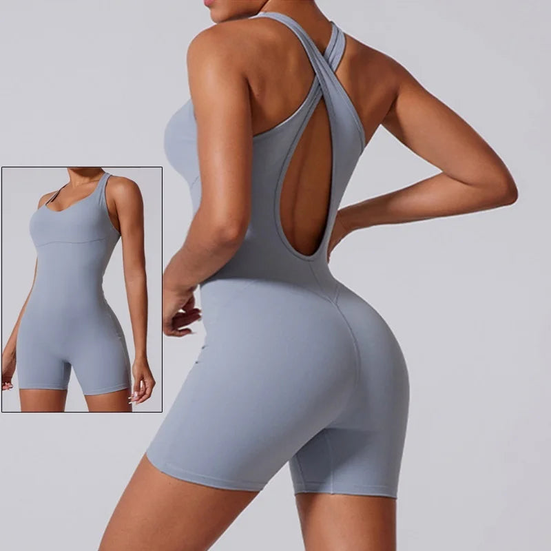 Women's Backless One-Piece Bodysuit - Fitness Seamless Jumpsuit for Activewear & Workout