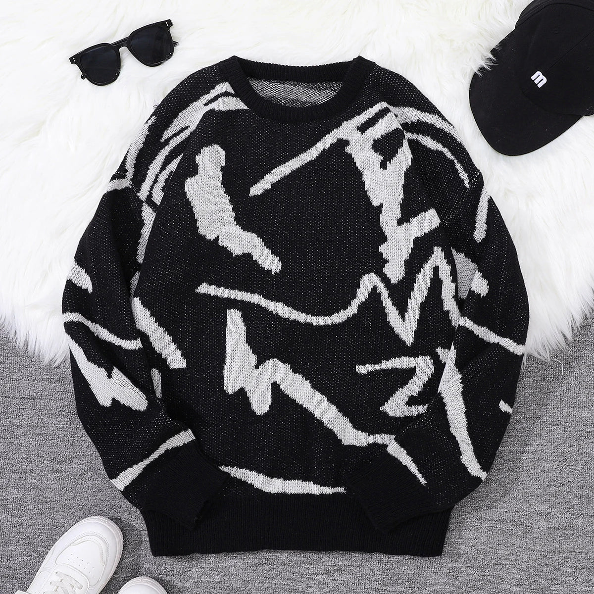Men's Graffiti Jacquard Pattern Knit Sweater