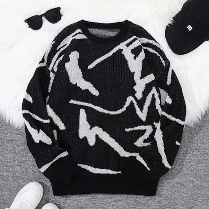 Men's Graffiti Jacquard Pattern Knit Sweater