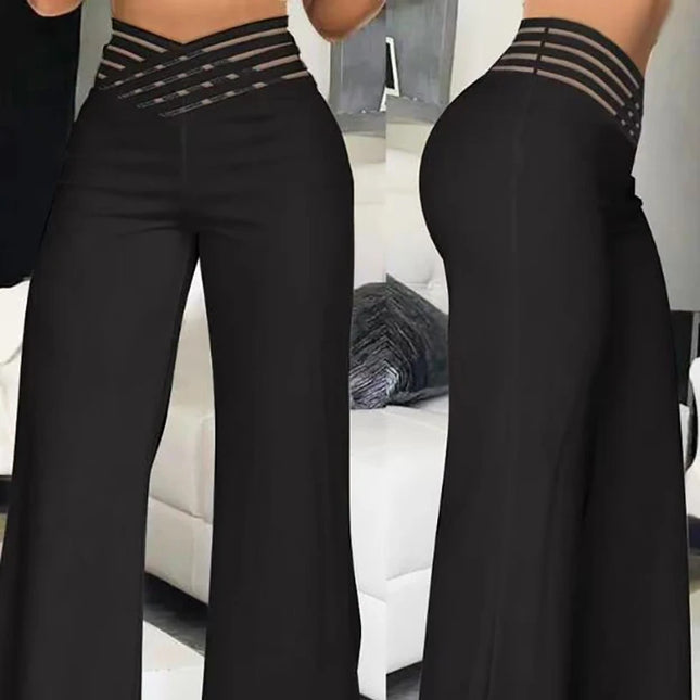 Women's High-Waisted Waist Belt Casual Straight Loose Wide-Leg Pants