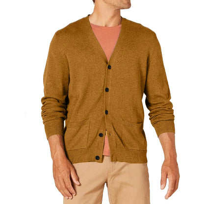 Men's Vintage Long Sleeve Button-Front V-Neck Knitted Cardigan