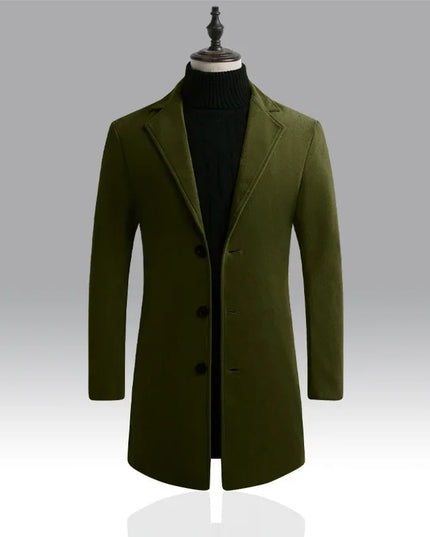 Mens Slim Fit Long Cotton Wool Blend Windbreaker Coat - Various Colors