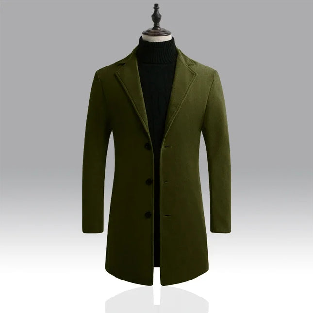 Mens Slim Fit Long Cotton Wool Blend Windbreaker Coat - Various Colors