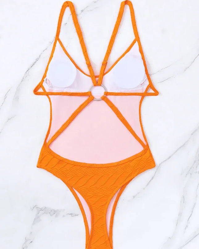 Women’s Backless One-Piece Swimsuit with Wrinkled Criss Cross Design