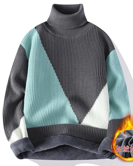 Men's Warm Fleece Turtleneck Sweater - Knitted, Loose Fit, Cozy Winter Pullover