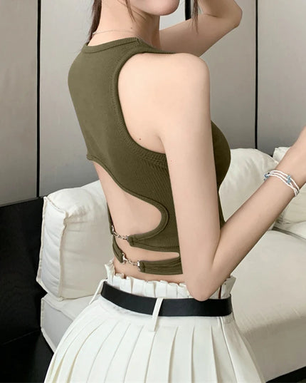 Women’s Casual Backless Sports Tank Top with Built-In Bra Pad