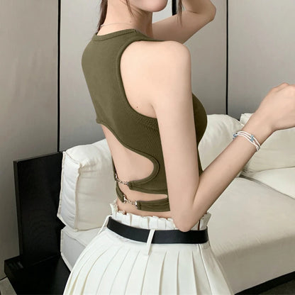 Women’s Casual Backless Sports Tank Top with Built-In Bra Pad